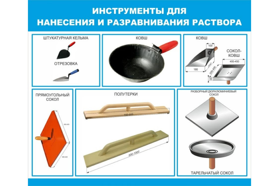 Стенд "Инструменты для нанесения и разравнивания раствора"