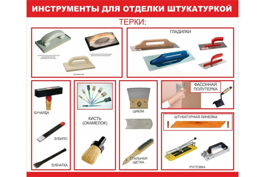 Стенд "Инструменты для отделки штукатурки"