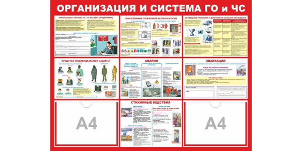 Стенд "Организация и система ГО и ЧС" с карманами